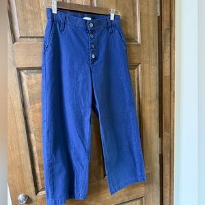 J. Crew Womens High Waisted Pants Navy Button Fly Wide Leg Jeans
